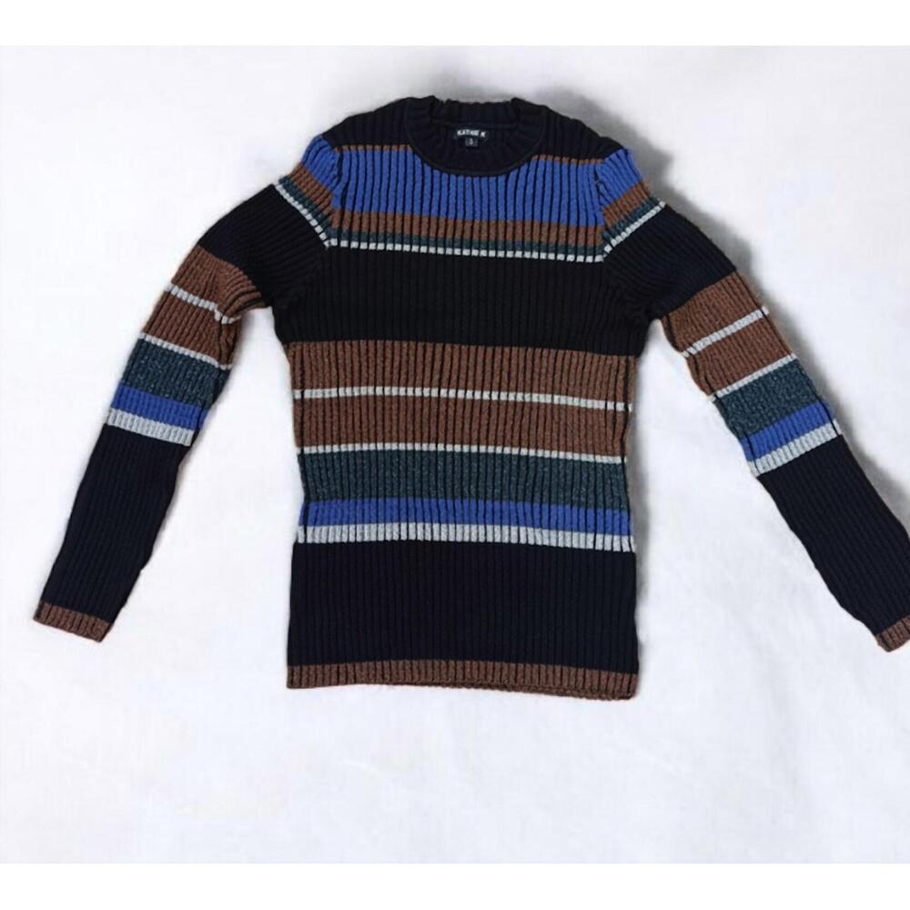 NEW KATHIE K women's textured knit sweater in blue